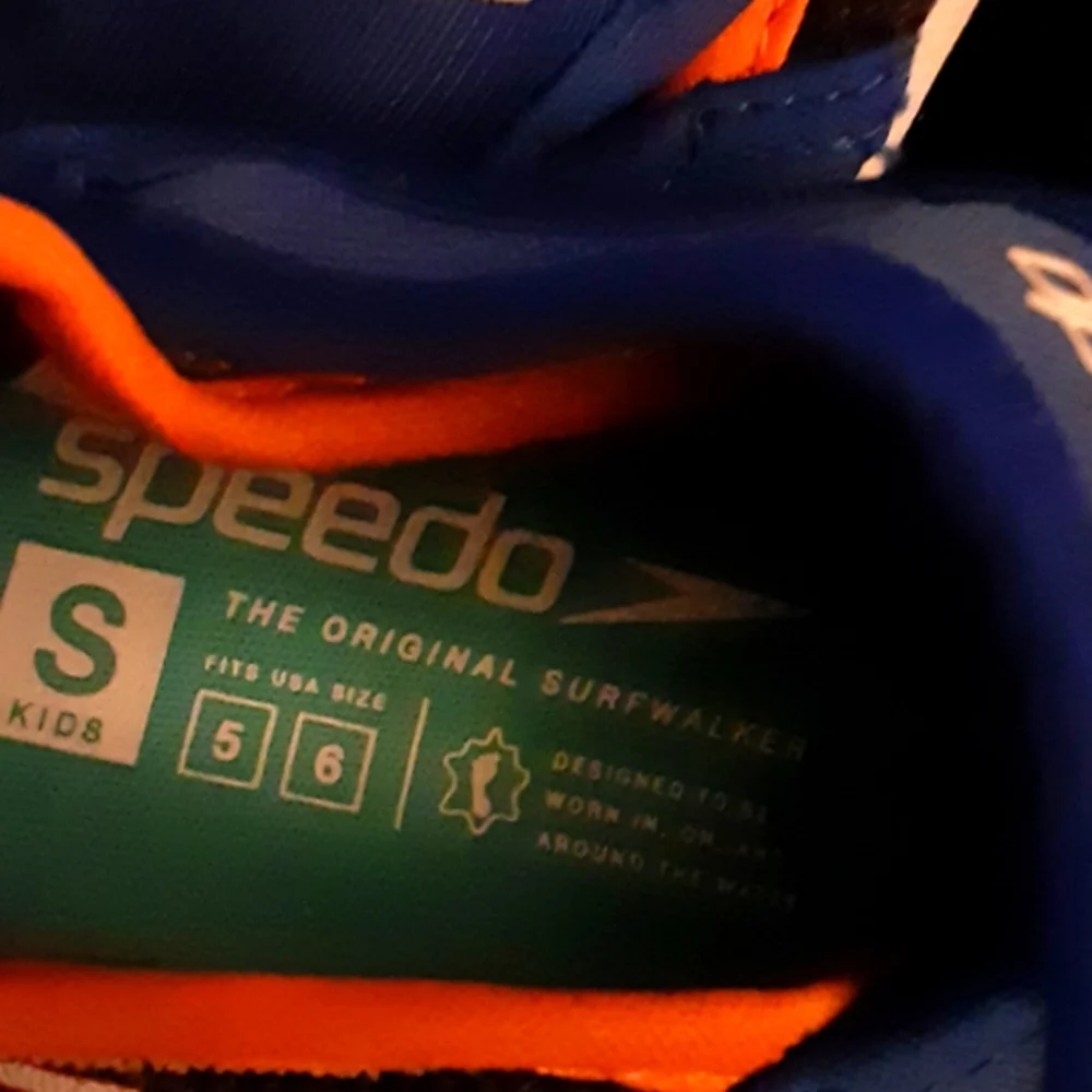 Speedo blue orange mesh water shoe kids quick dry great grip durable S 5-6 NEW…